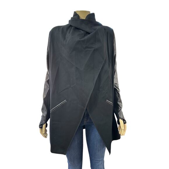 Spanx Womens Faux Leather Convertible Jacket Size M Black Outdoors Mid Length - Picture 1 of 15